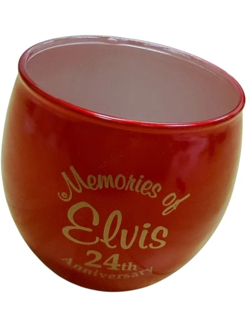 Memories of Elvis 24th Anniversary Red Glass Candle Holder Graceland SKU049
